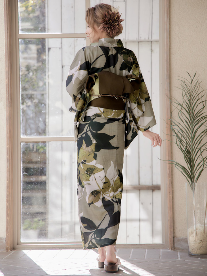 即日発送】【オリジナル浴衣】ヘルシーリーフ柄浴衣【浴衣3点セット