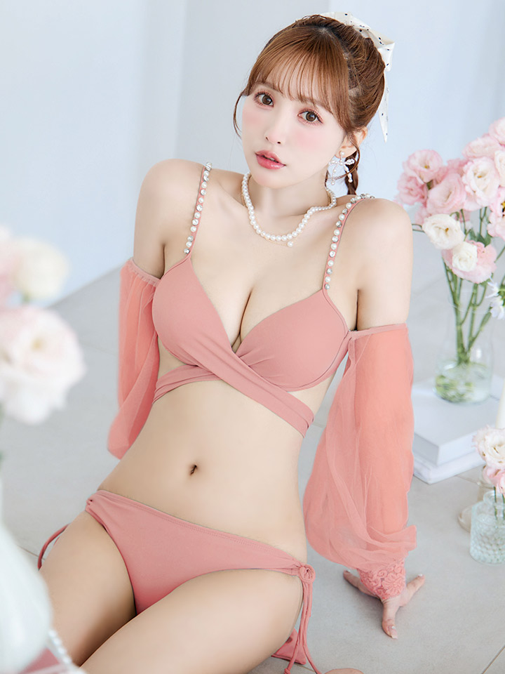 即日発送】【ビキニ】【水着】ふんわりシアー長袖ビキニ 2点セット