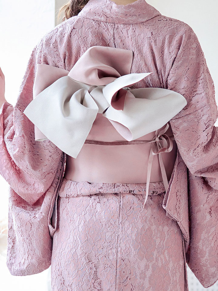 即日発送】ダスティピンクのレース浴衣【浴衣3点セット 浴衣/帯/下駄