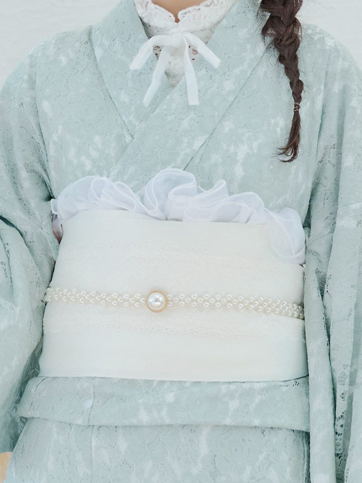 即日発送】ダスティーミントのレース浴衣【浴衣3点セット 浴衣/帯