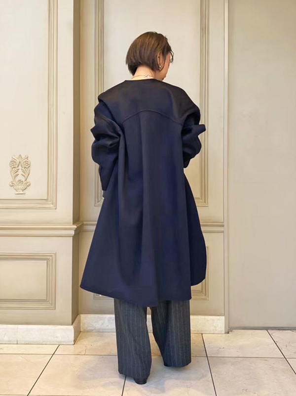 ENFOLD (エンフォルド) ウールソフトリバーノーカラーコート ネイビー