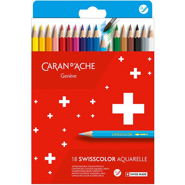 CARAN D'ACHE カランダッシュ スイスカラー水溶性色鉛筆 紙箱18色