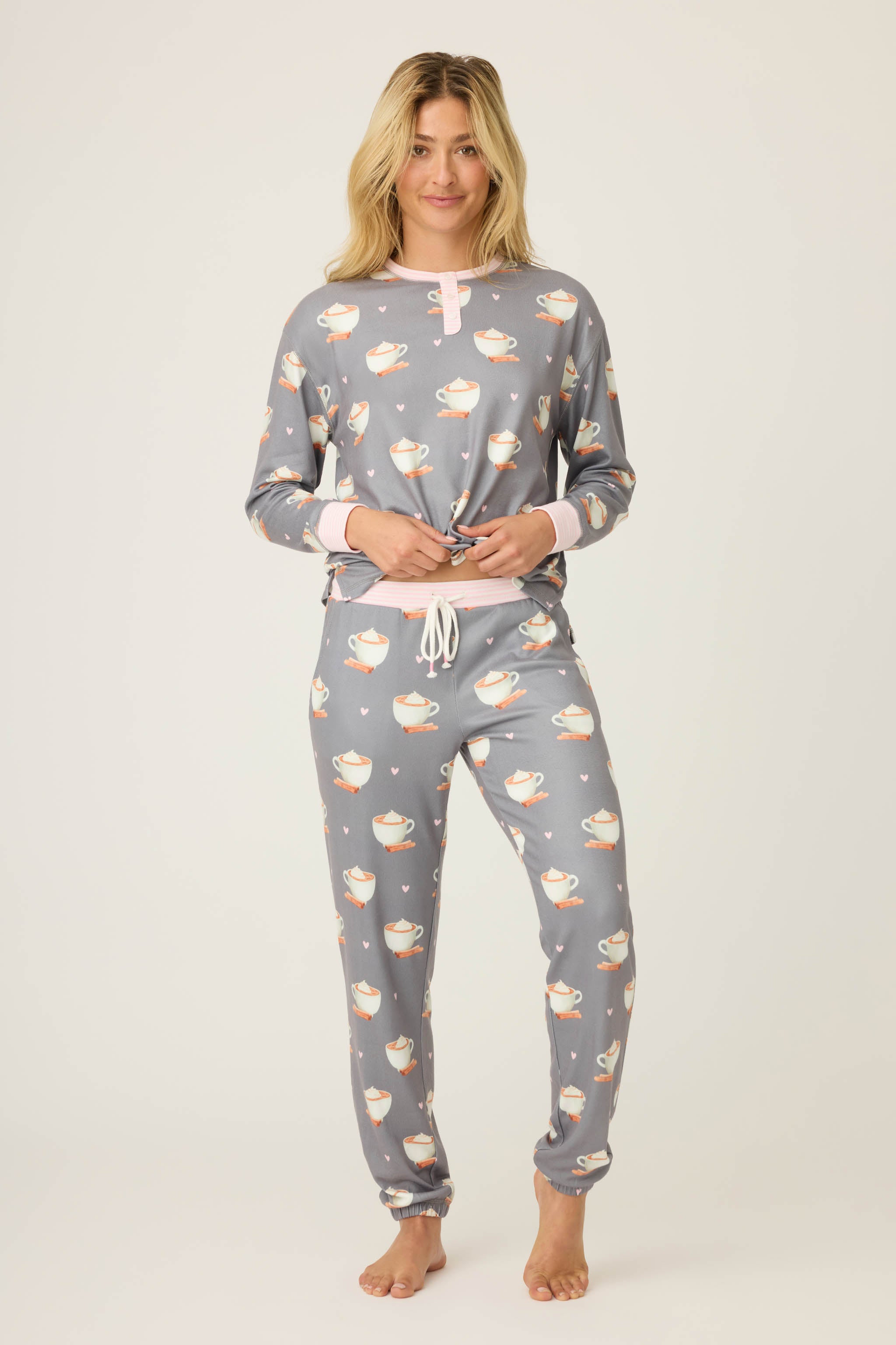 Love You A Latte Coffee Print Banded Pant | P.J. Salvage