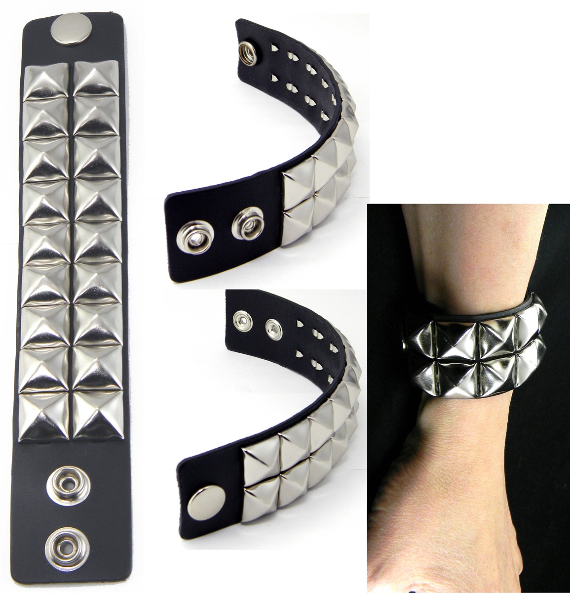 楽天市場】スタッズ ブレスレット リストバンド 本革 鋲 ブレス二連