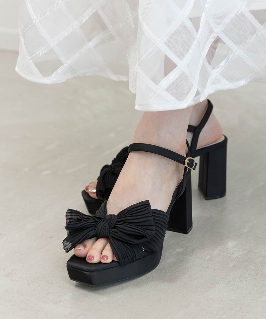 プリーツリボンデザインヒールサンダルRANDA公式サイト