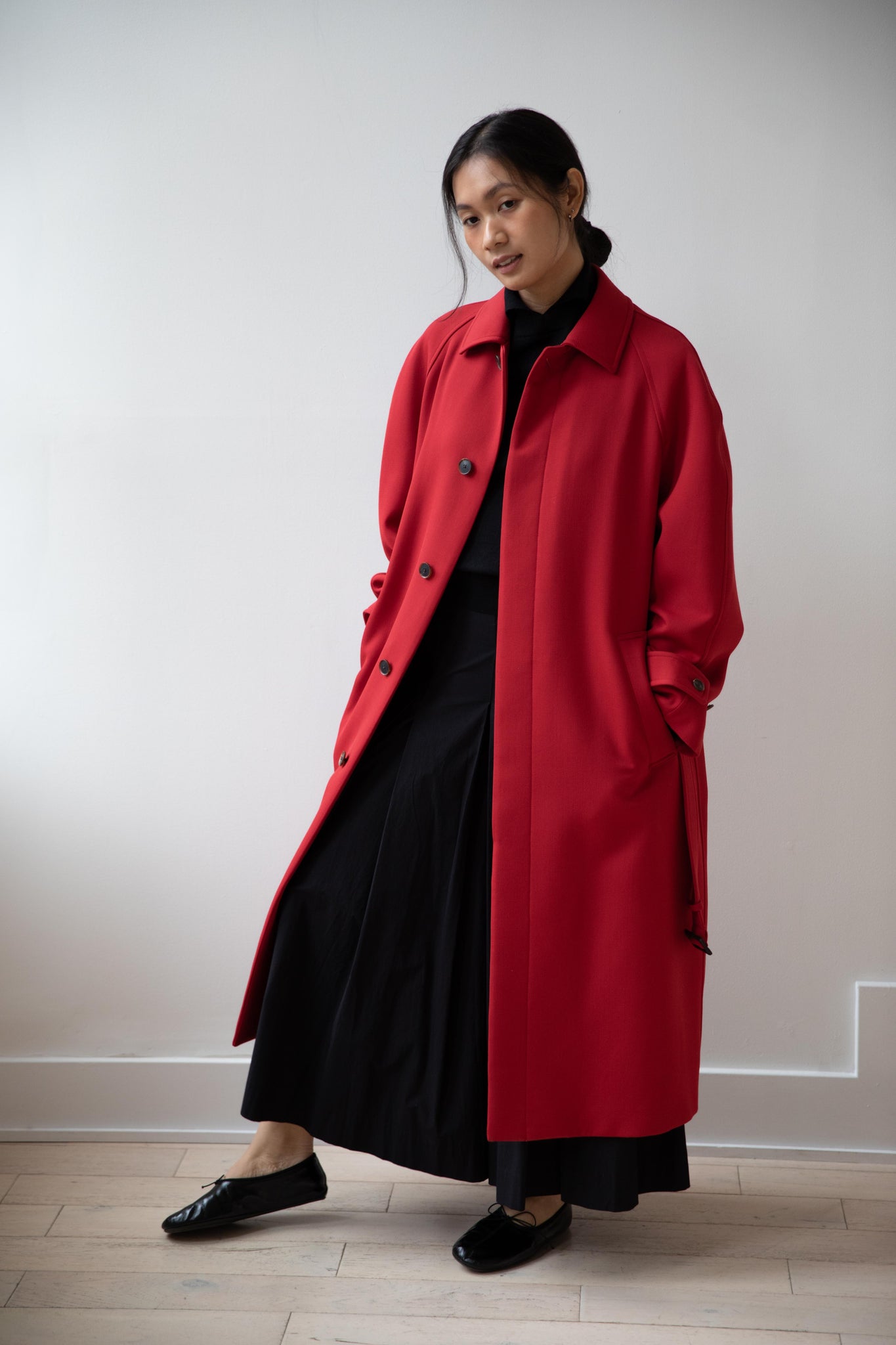 rennes — Auralee | Twisted Double Cloth Coat in Dusty Red