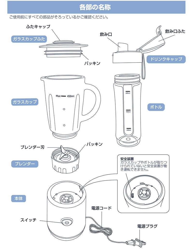 ドリテック ミクシス ホワイト MX-903WT ボトル付き電動ミキサー