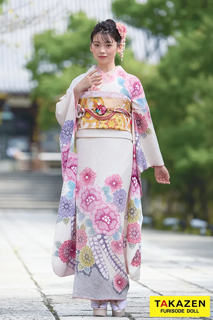 高級古典振袖 藤娘きぬたや・総絞り 白/ピンク 辻が花 上品 綺麗