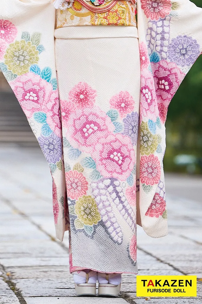 高級古典振袖 藤娘きぬたや・総絞り 白/ピンク 辻が花 上品 綺麗