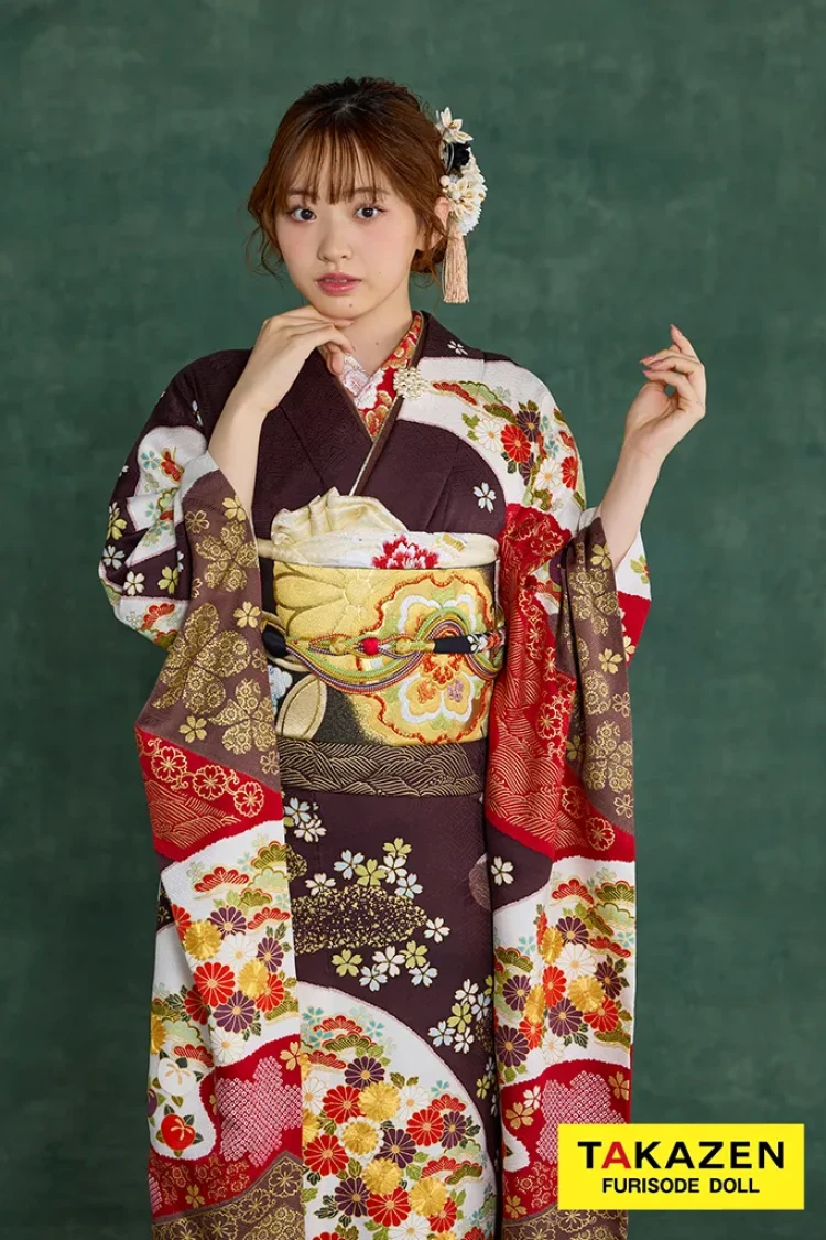 最高級古典柄振袖 滝泰/最高級金彩刺繍絞り友禅 紺色/ネイビー 牡丹柄