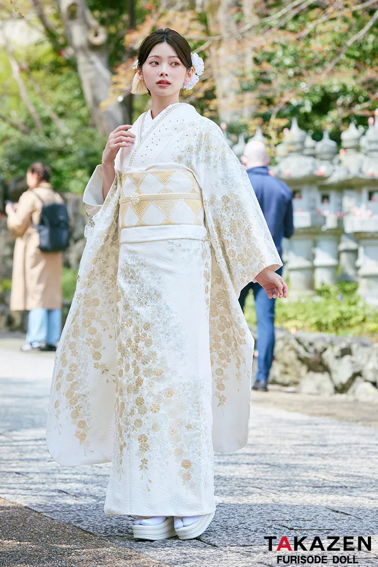 高級古典 白金/白地 桜柄 きれいめ 柄小さめ エレガント 上品 綺麗系