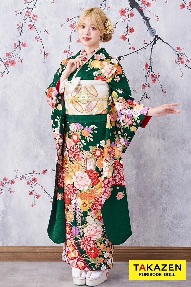 激安お得！正統派古典 緑色/赤/グリーン 辻が花/御所車 王道 お