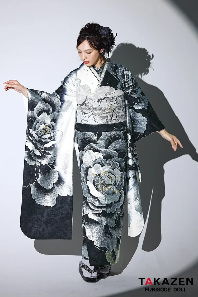 クール系 黒/シルバー(銀色) 薔薇柄 一番人気 派手 目立つ かっこいい