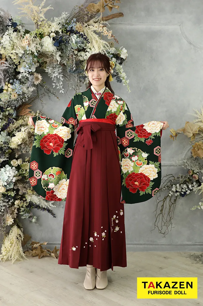 正統派古典 グリーン(緑色)/エンジ ボタン柄 大人っぽい 上品【通販可