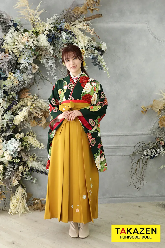 正統派古典 グリーン(緑色)/エンジ ボタン柄 大人っぽい 上品【通販可