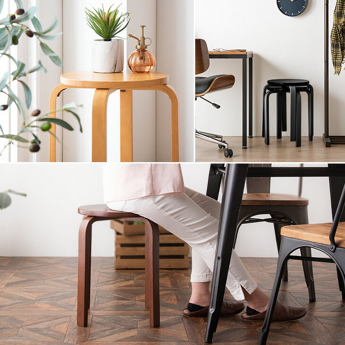 スタッキング スツール 2脚セット 木製 コンパクト 丸椅子