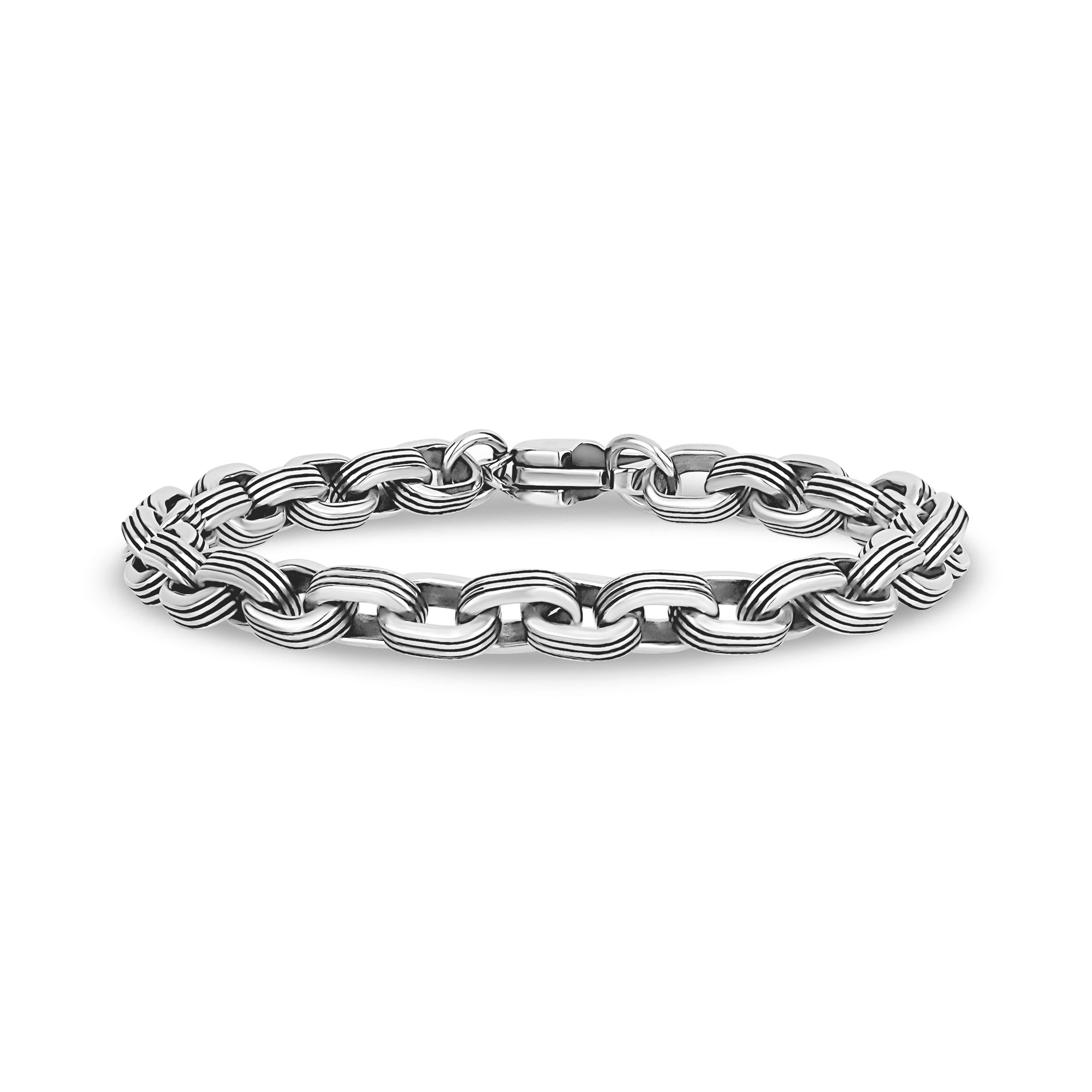 6mm Black Lined Oval Link Stainless Steel Bracelet for Men – The