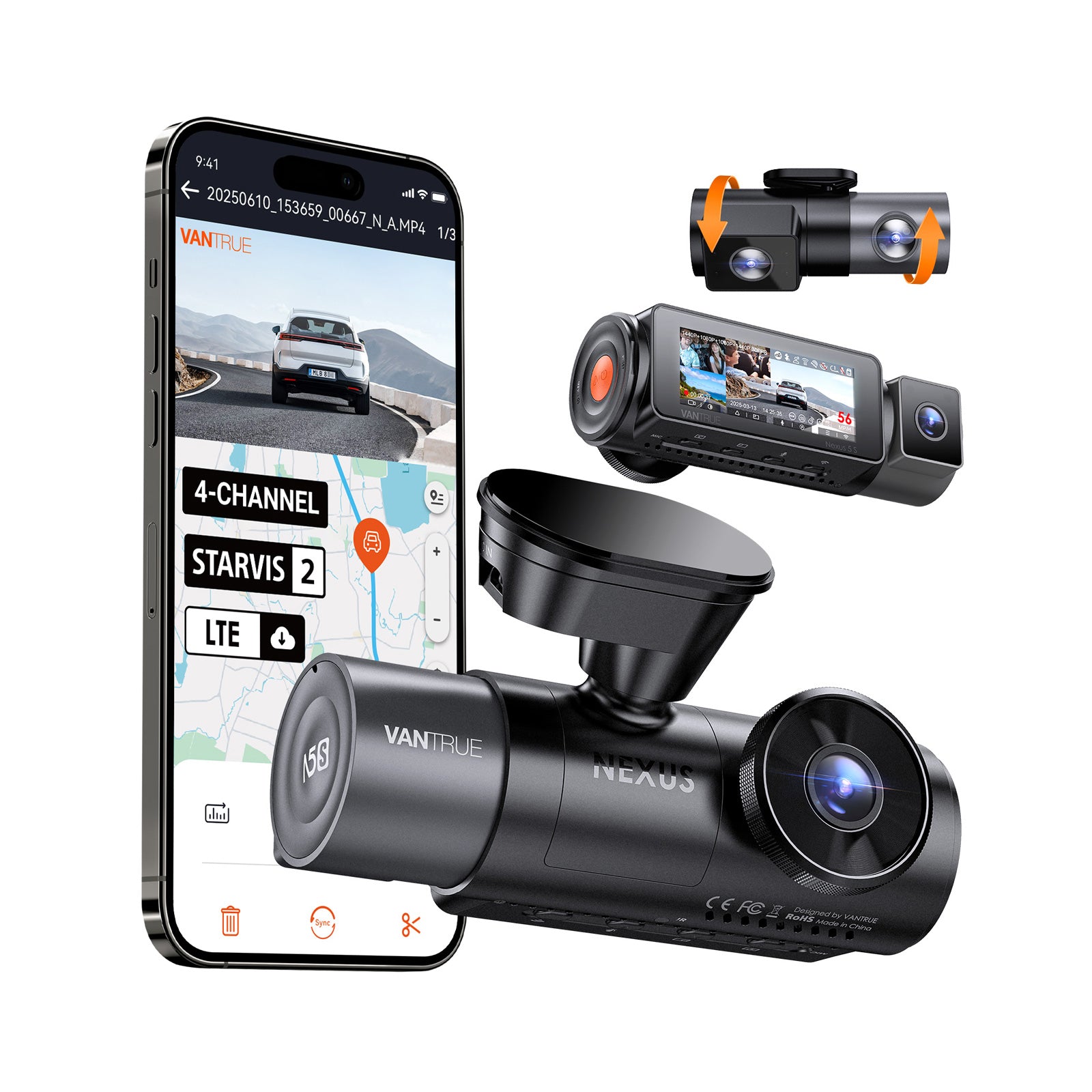 Vantrue N5S 4-Channel Dash Cam – 360° 2.7K with STARVIS 2, LTE