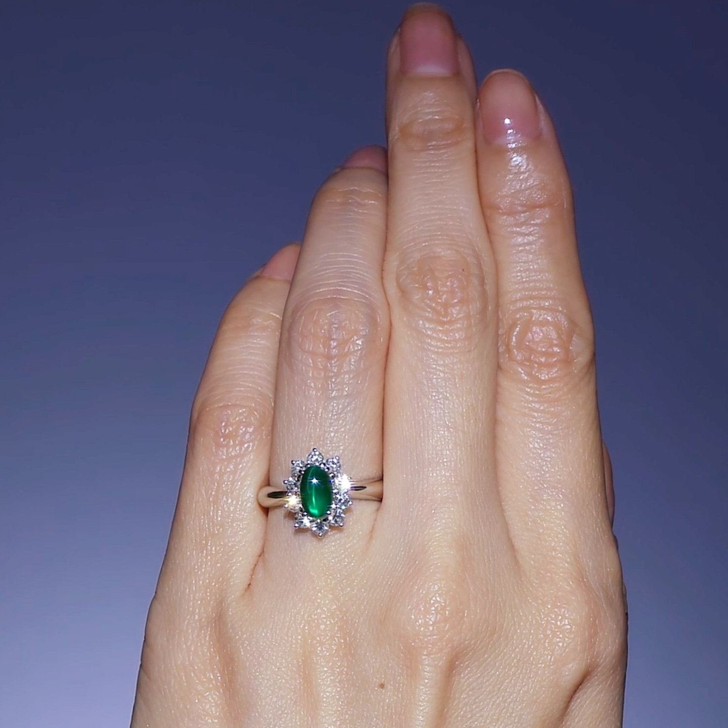 コロンビア産エメラルドキャッツアイ0.95ctプラチナリングダイヤ0.61ct