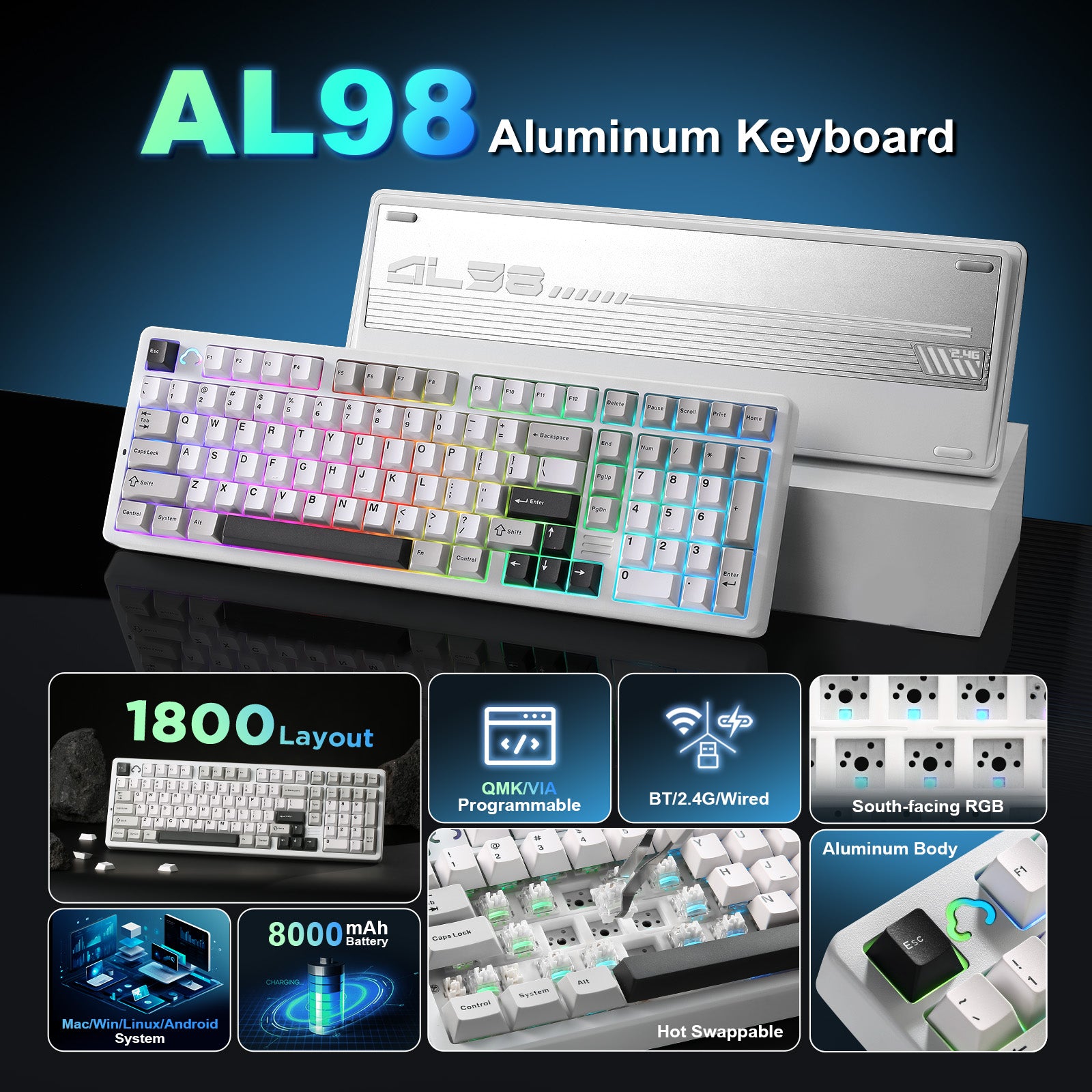 YUNZII AL98 QMK/VIA Full Aluminum Mechanical Gaming Keyboard