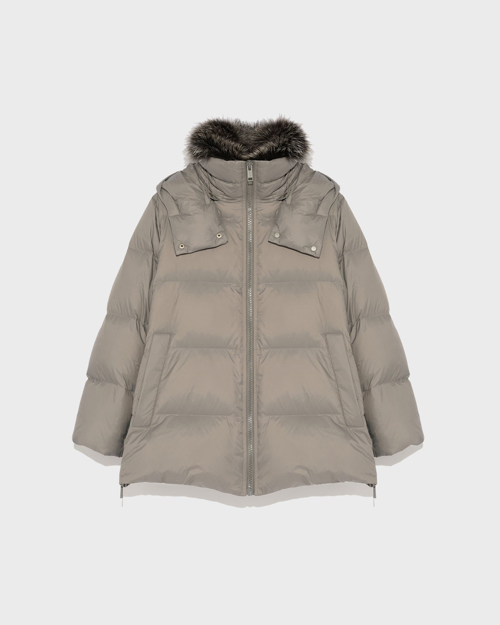 Aラインダウンジャケット フォックスファーカラー - グレー - Yves Salomon