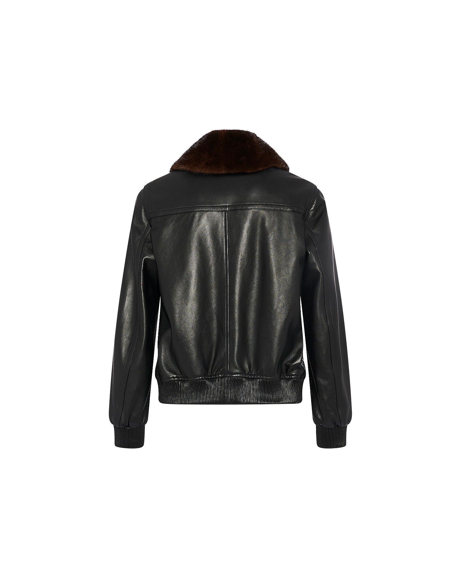 Lamb leather bomber jacket with mink collar - Black - Yves Salomon