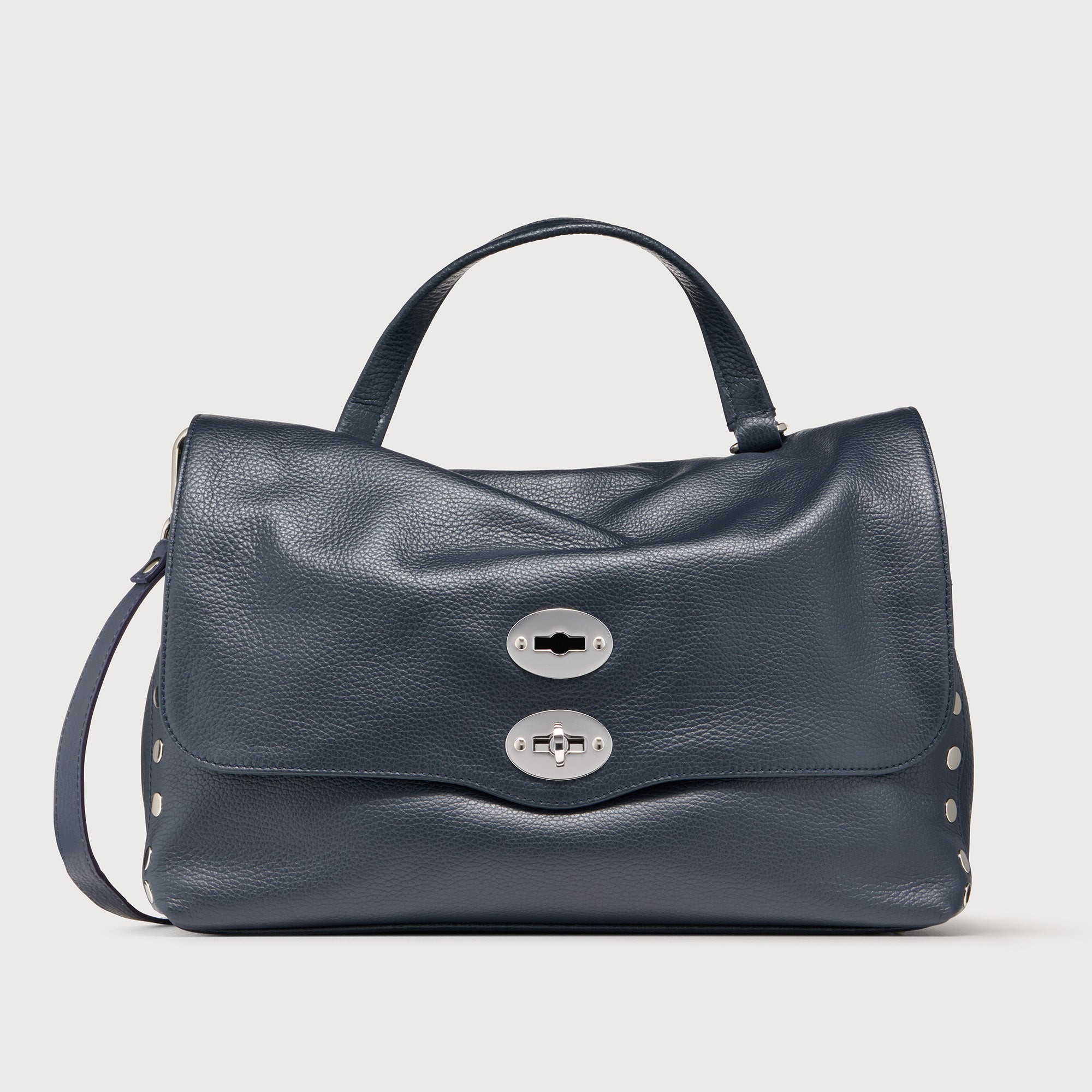 MEDIUM POSTINA® MESSENGER BAG IN TUMBLED LEATHER DARK NAVY | Zanellato