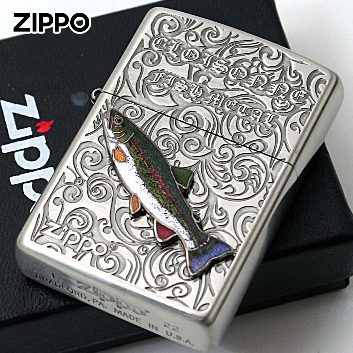 Zippo ジッポー 虹鱒 ニジマス ヴィンテージ 七宝メタル 淡水魚