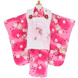 七五三被布 : リョウコ キクチ K002 【三歳女児被布】白×ピンク 梅と菊