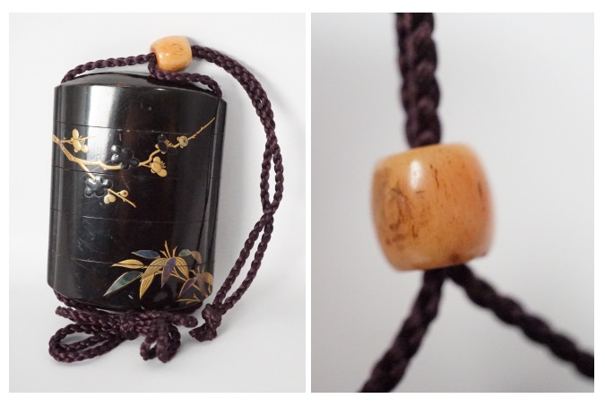 時代物　蒔絵　螺鈿　印籠　根付 瓢箪葉三段高蒔絵螺鈿印籠－印籠｜根付専門店「提物屋」