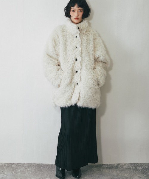 ステンカラーコート コート シャギーファーAラインコート レディース