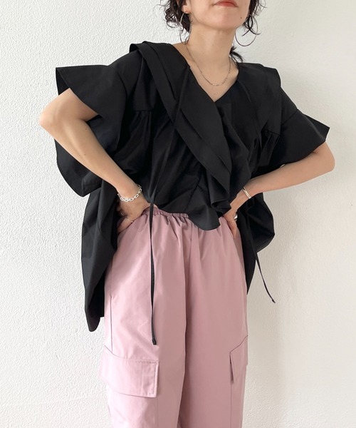 wee9s（ウィークス） ブラウス シャツ big collar frill half blouse