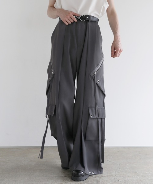 LILL（リル） カーゴパンツ ハイウエストドレープワイド袴アイレット