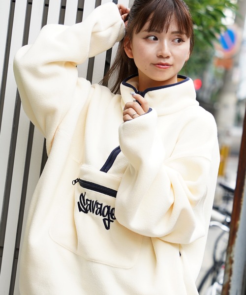 コート ジャケット フリース ワンポイント刺繍 ハーフジップ / Fleece