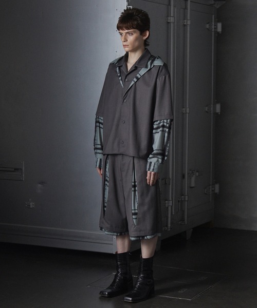 GRANCY シャツ 「GRANCY」Layered Design Open Collar Shirt