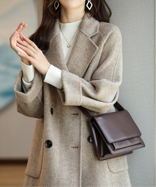 コート アウター ヘリンボーンダブルジャケットコート レディース