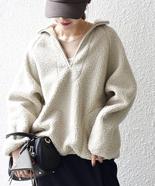 SHIPS any tシャツ any:「洗濯機可能」ボア フリース ハーフジップ