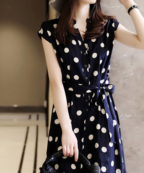 ワンピース ハーフボタンノースリーブ水玉柄ワンピース : ZOZOTOWN
