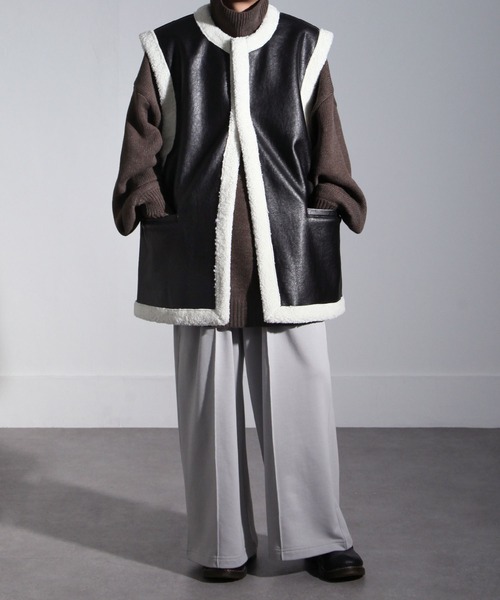 Nilway（ニルウェイ） ベスト ジレ PUレザームートン ボア ベスト