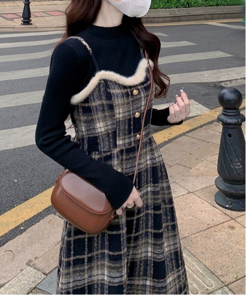 gossip!ロサンゼルス ワンピース チェック柄スイッチングロングキャミ