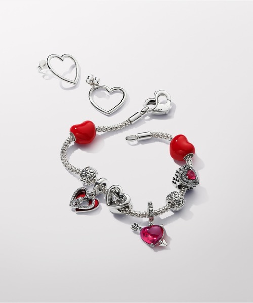 PANDORA（パンドラ） チャーム レッドハート ＆ キーホール ダブル