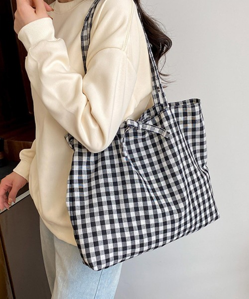 Mignonjour トートバッグ FReePLACe/大容量 ギンガムチェックトート