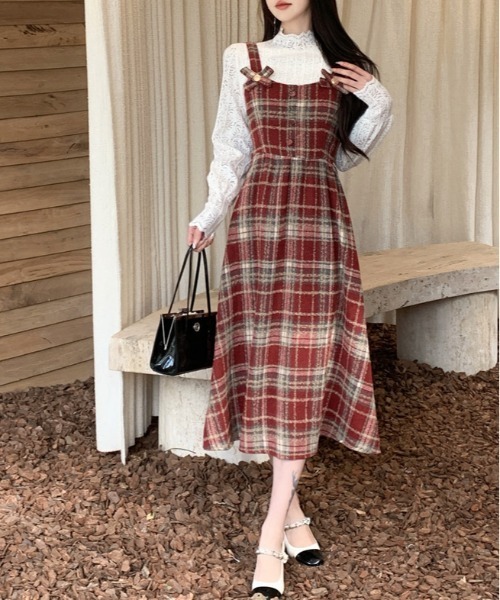 gossip!ロサンゼルス ワンピース Y2K チェック柄スイッチングロング