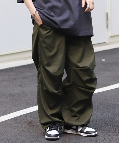 パンツ ワイドパラシュートパンツ 裾ドローコード スノーパンツ