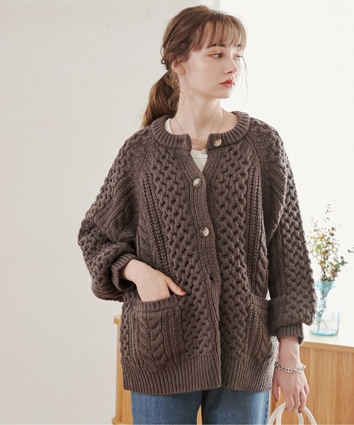 ANGIE カーディガン ローゲージケーブルニットカーディガン レディース