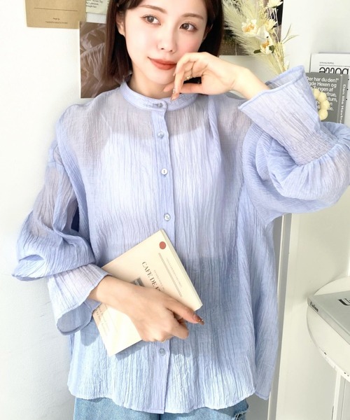 moment+ ブラウス シャツ N/Tワッシャーキャンディスリーブバック