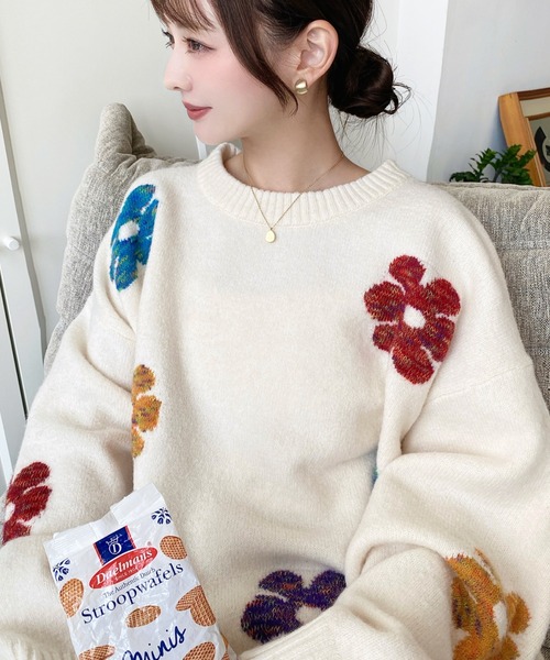 ニット セーター 「累計販売枚数1万枚突破！」 ミックスカラーフラワー