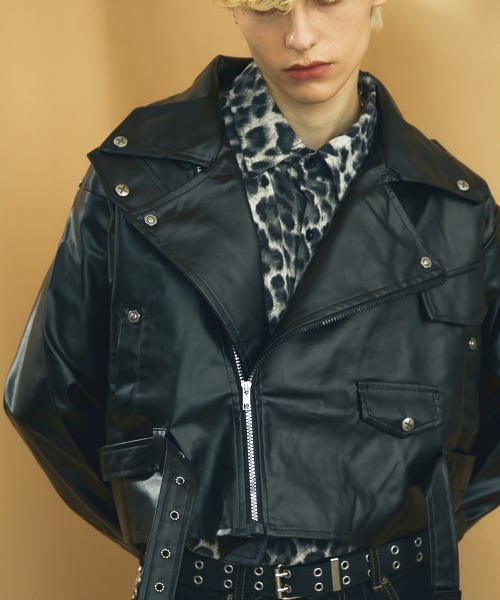 Shoowtime（ショウタイム） 革ジャン ライダース 合成皮革ショート丈