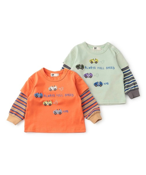 KP BOY（ケーピーボーイ） tシャツ 車アップリケ レイヤード風長袖T