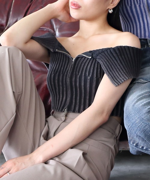 ENVYM（アンビー） tシャツ Tシャツ ZIPポイントオフショルKNIT